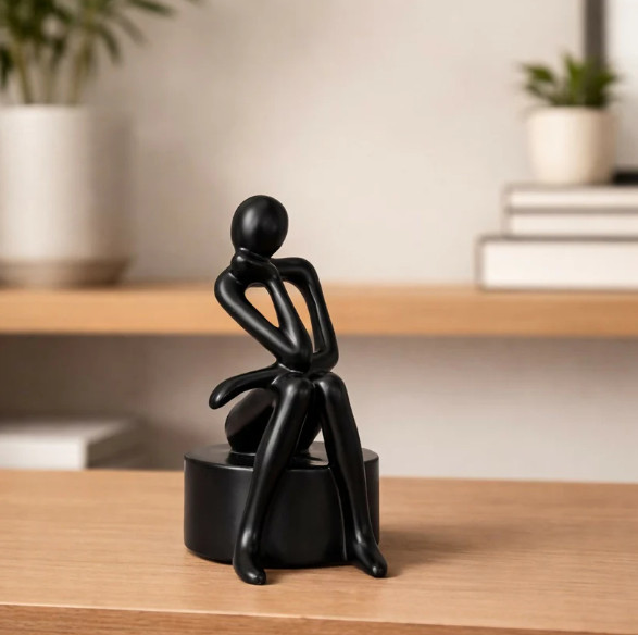 Abstract Sitting Man Sculpture Black Resin Modern Home Decor Showpiece Art