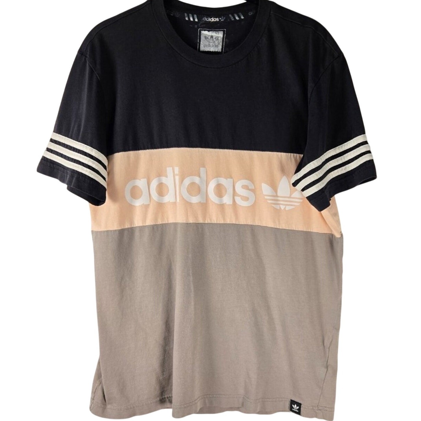 Adidas Originals Tri-Colored Chest Stripe Block Design T-Shirt Size M