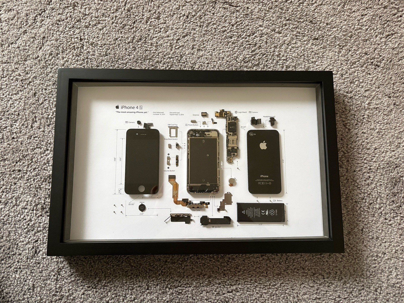 Framed iPhone 4S Disassembled Phone Teardown iphone Wall Art Gifts for Tech