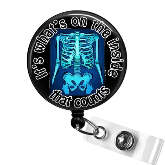 SCRAPHEART Radiology Tech Badge Reel Gift, X-Ray 1.5 inches, Black Background 