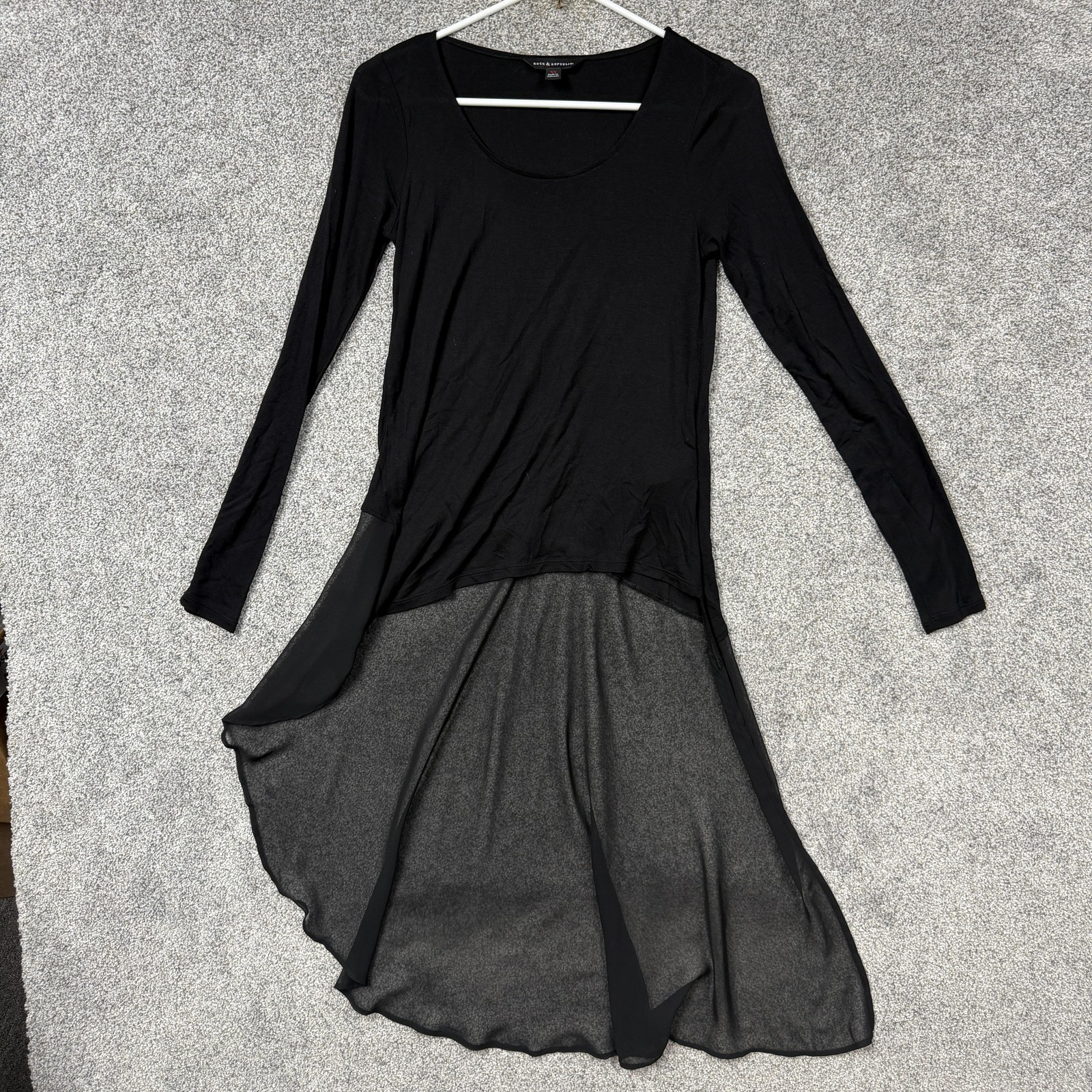 Rock & Republic Hi-Low Swing Dress XS Vampy Dark Romantic Sheer Goth Elegant