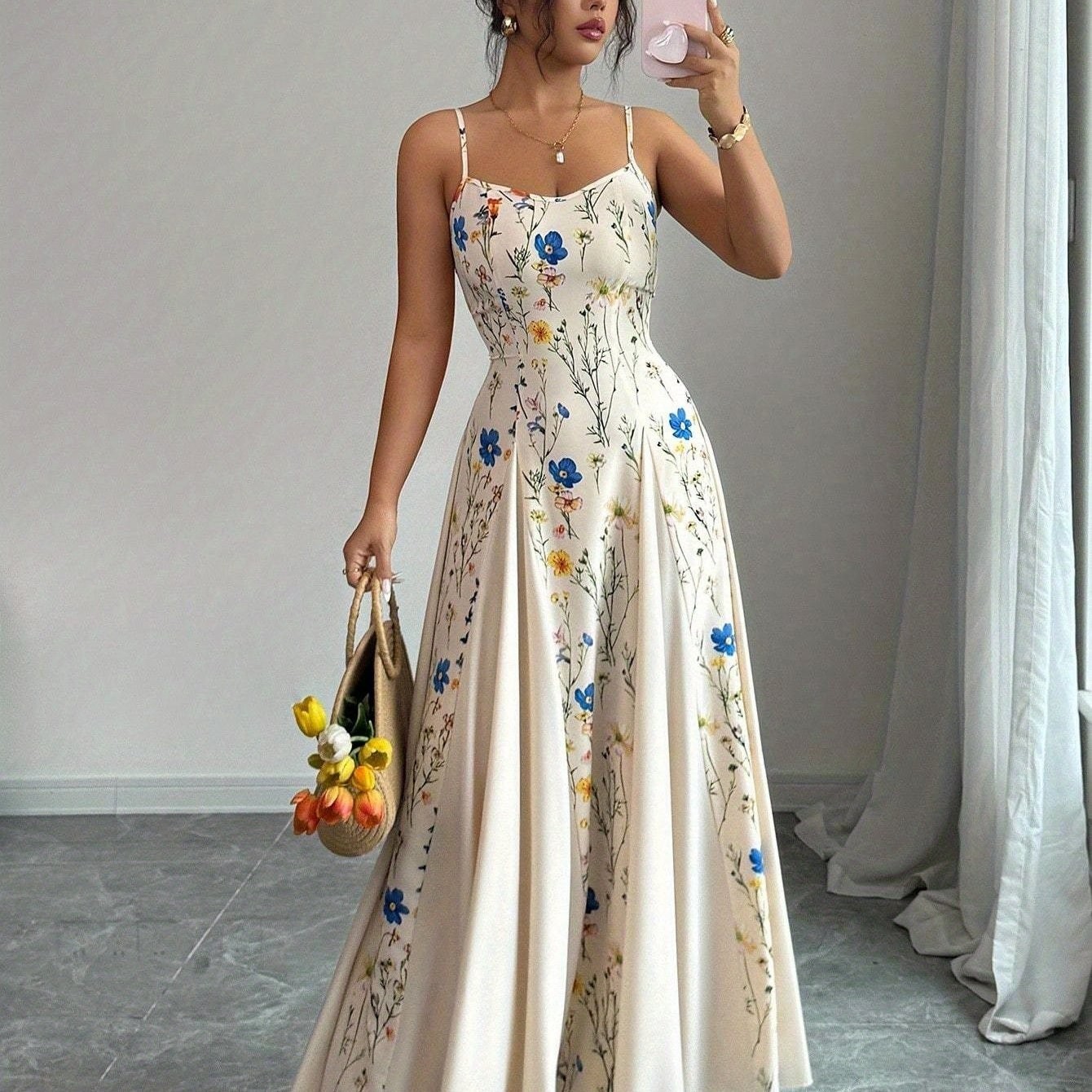 Romantic Floral Maxi Dress French Spring Elegance