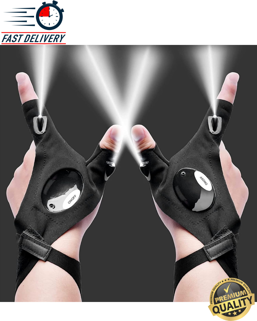 LED Flashlight Gloves Hands Free Gadget Gift for Men Dad Camping Fishing Repair