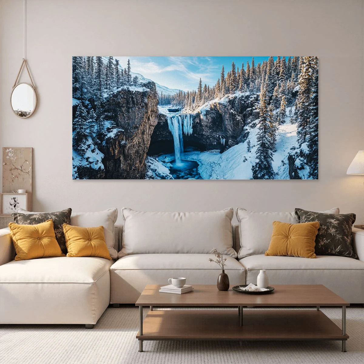 Cascading Alpine Waterfall Canvas Wall Art Panoramic Modern Fabric Home Decor