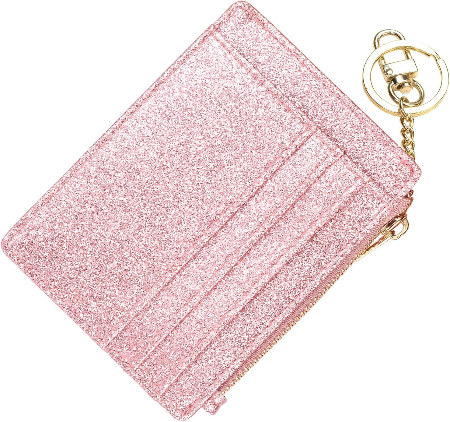 Slim RFID Credit Card Holder for Women Mini Front Pocket Wallet Purse with Keych