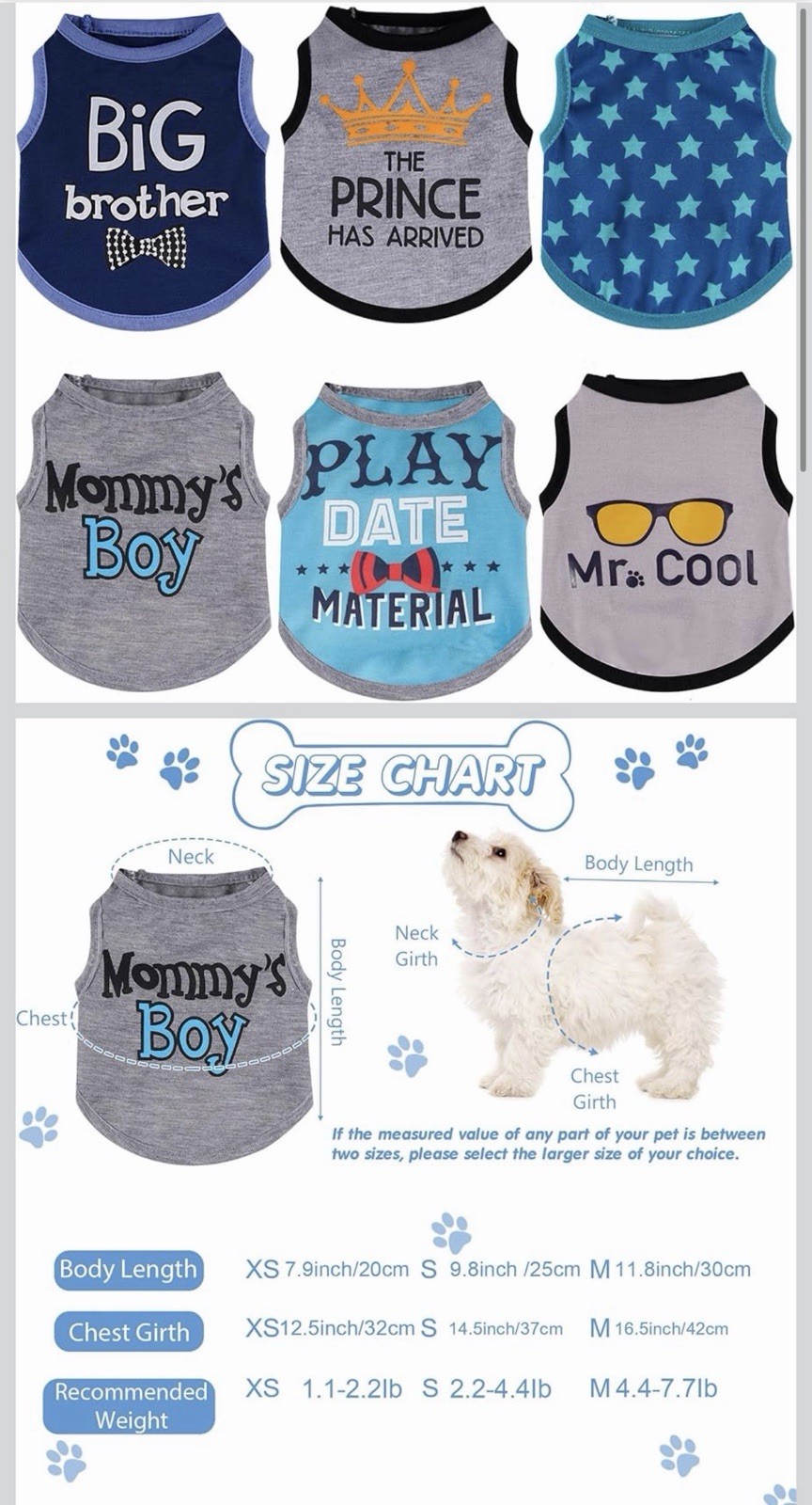 6 Pieces Small Puppy Shirts for Boy Dog Clothes Pet Dogs T Shirt Chihuahua XS