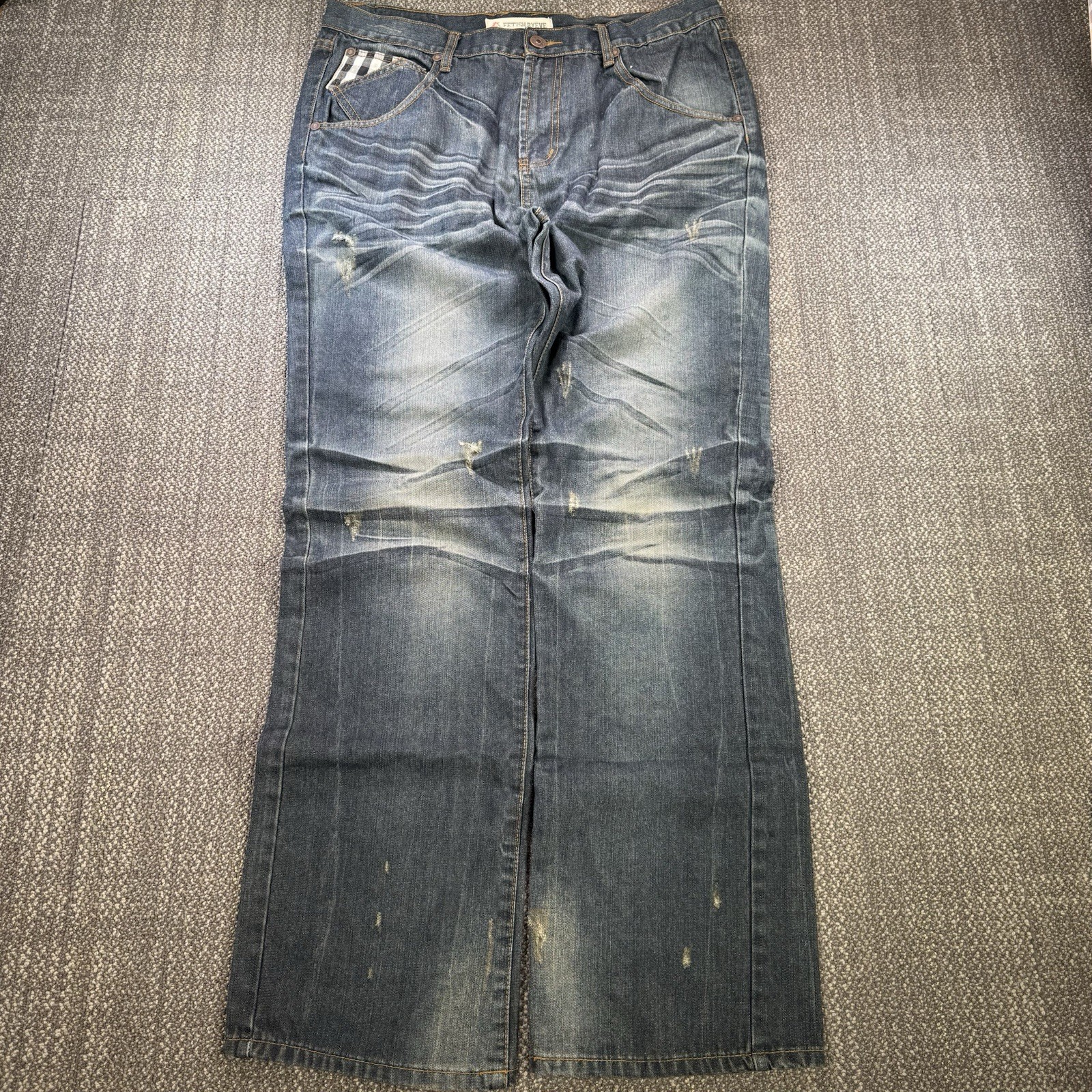 Rare Fetish By Eve Jeans Women 36 (37) Distress Y2K Check Streetwear Hip Hop Vtg
