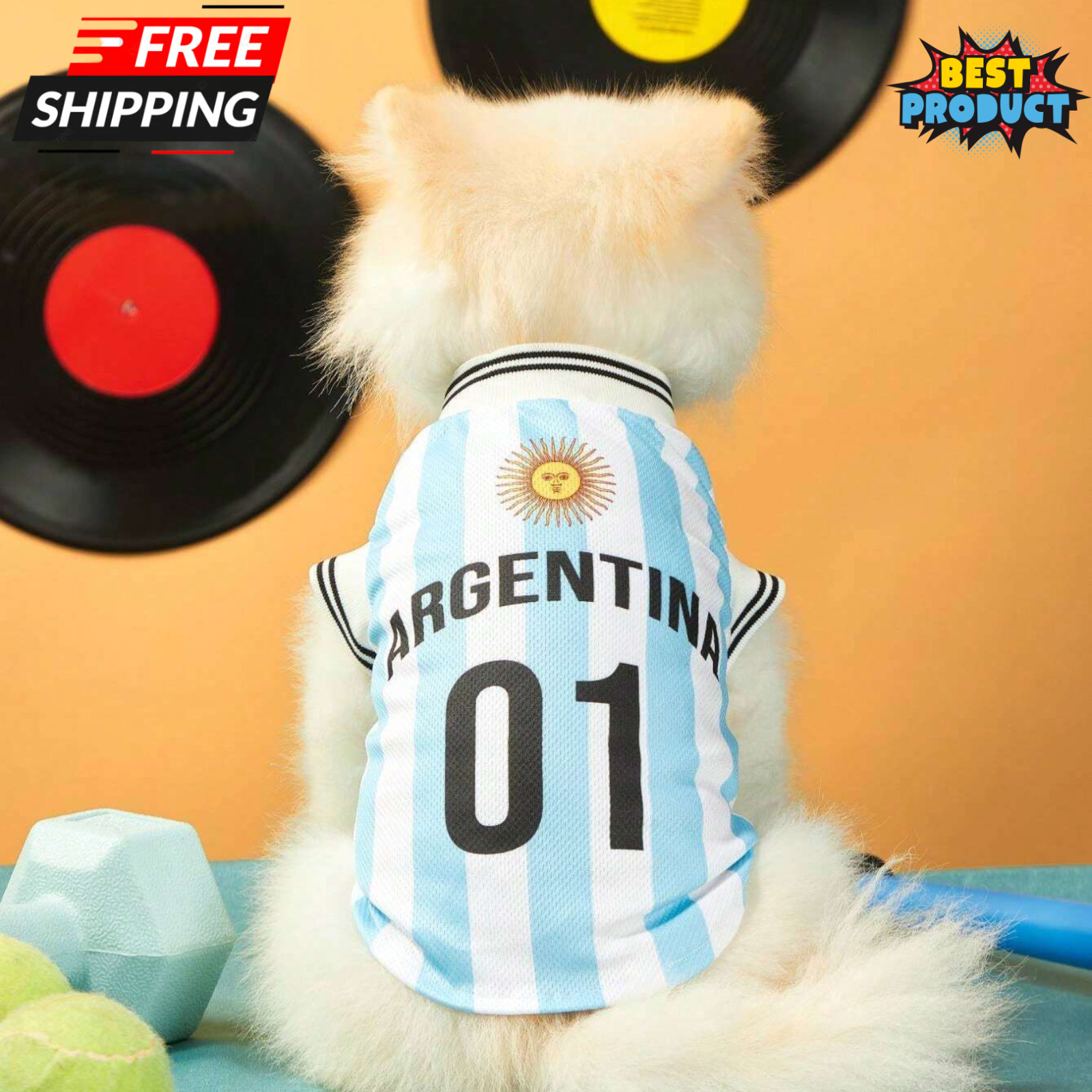 Pets World Cup 2026 Jersey Shirt Striped Ribbed Trim Breathable Dog & Cat Jersey