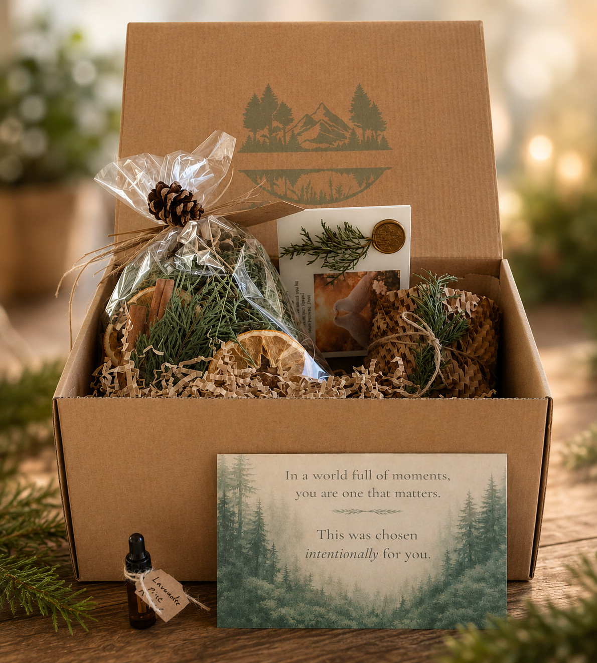 Personalized Birthday Gift Box w/ Keepsake Card, Hand Poured Candle & Botanicals
