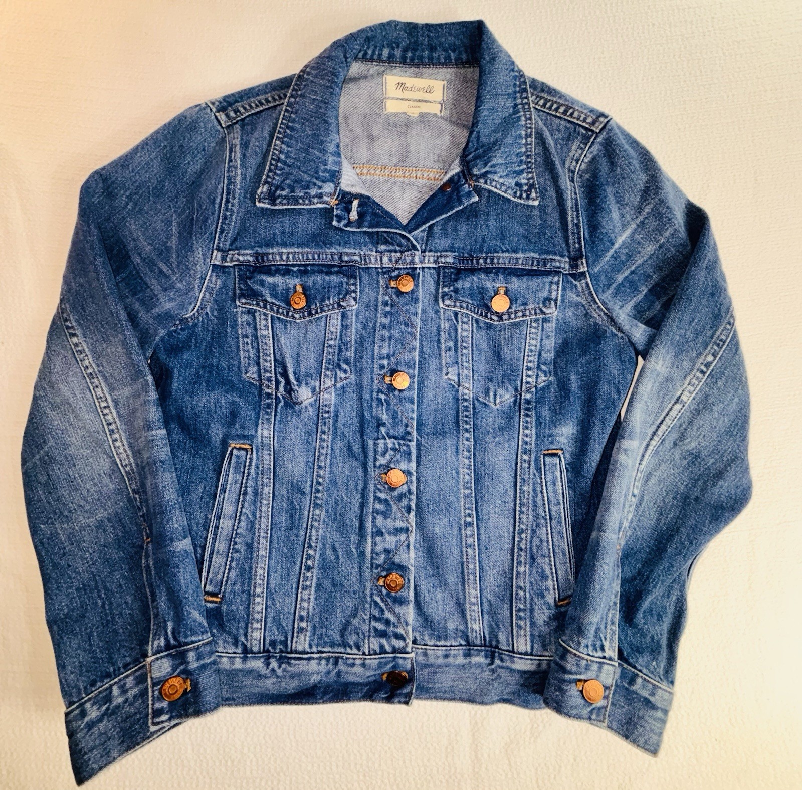 Madewell the Jean Jacket in Printer Wash Sz. Large Denim Casual Style F0370