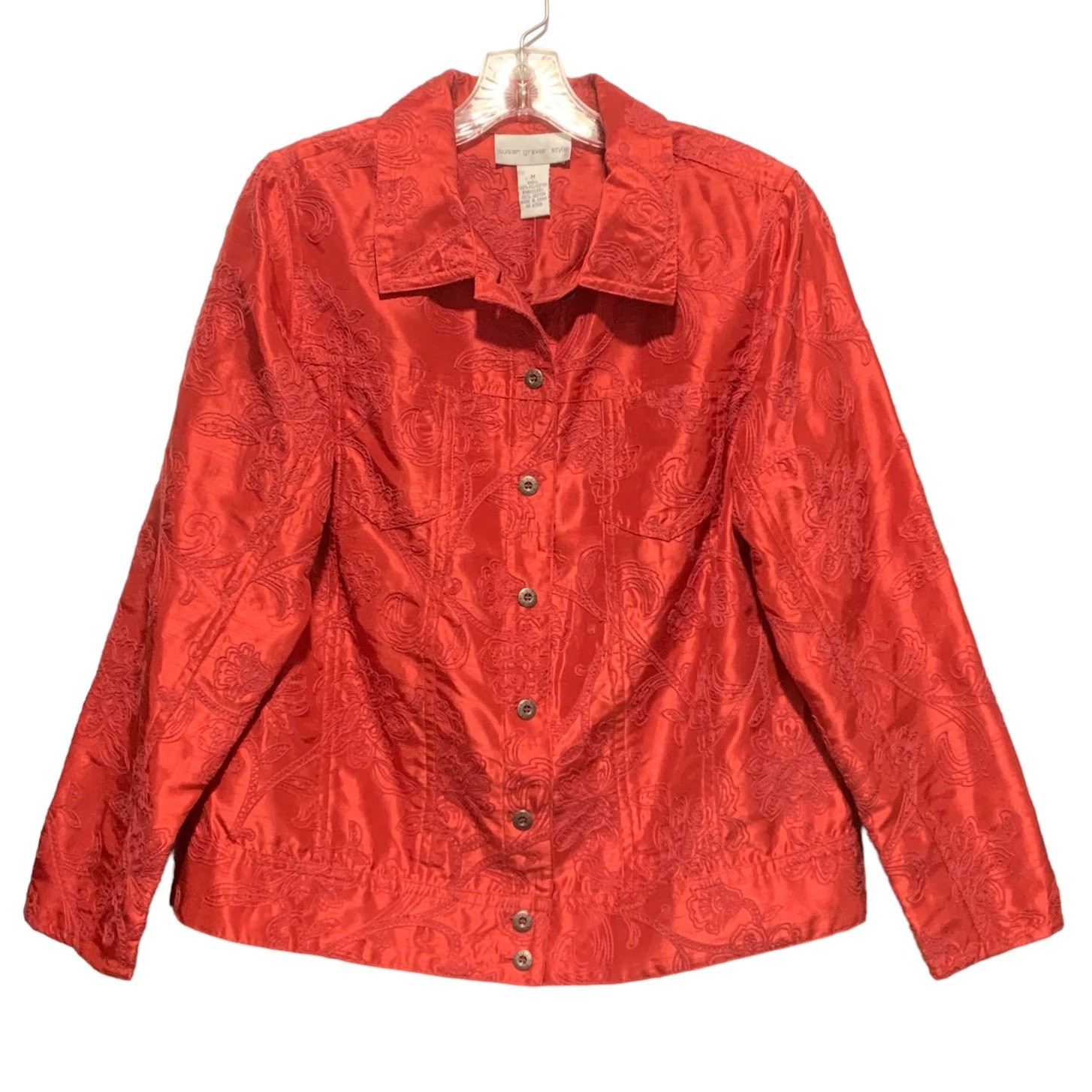 NWT Susan Graver Style Jacket M Embroidered Fun Casual Style Metal Buttons