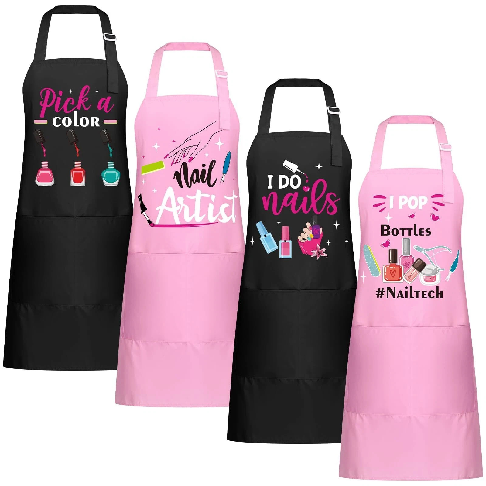 4 Pcs Nail Tech Aprons with Pockets for Women Funny Nail Technician Gifts Adj...