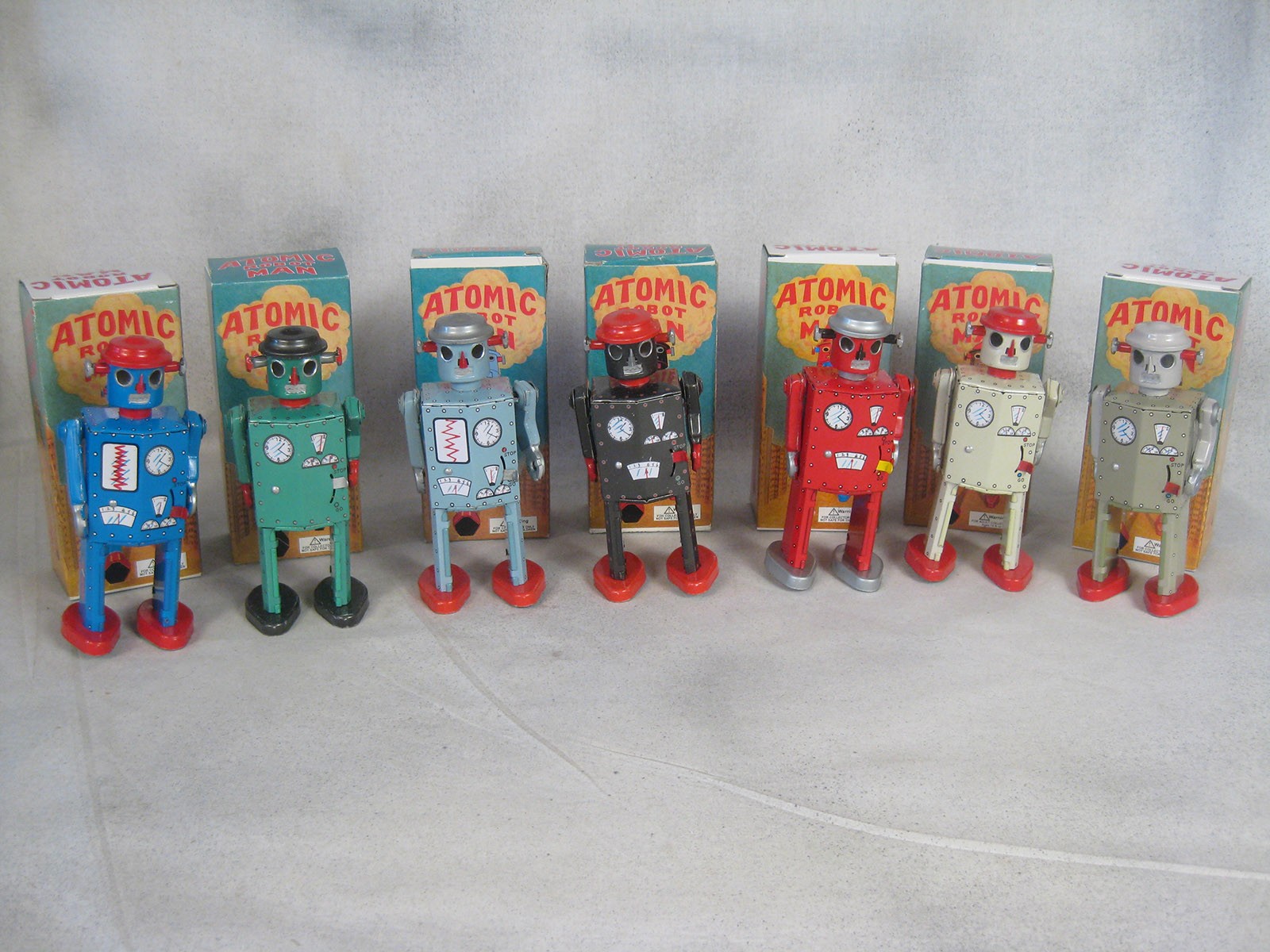 7 Atomic Robot Man Tinplate Key-Wind Robots wkeys  Schylling  COA