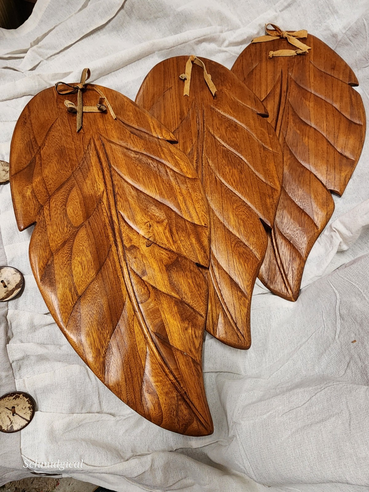 Set of 3 Large 24" Wood Leaf Wall Art Upcycled MCM Serving Board Beeswax Finish