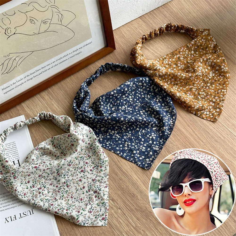 Pastoral Style Floral Triangle Headband Sunscreen Bandana Hair Band Scarf .