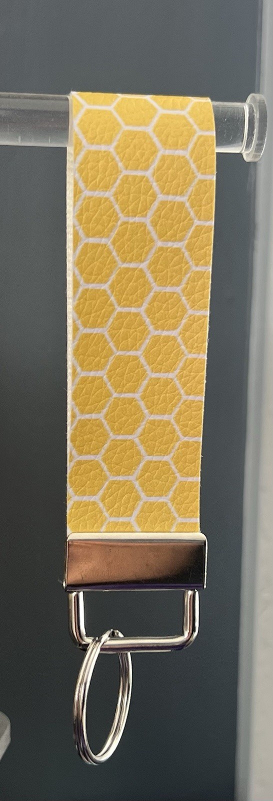 Yellow Honeycomb Pattern Fabric Metal Key Chain Wristlet for Women Casual Style