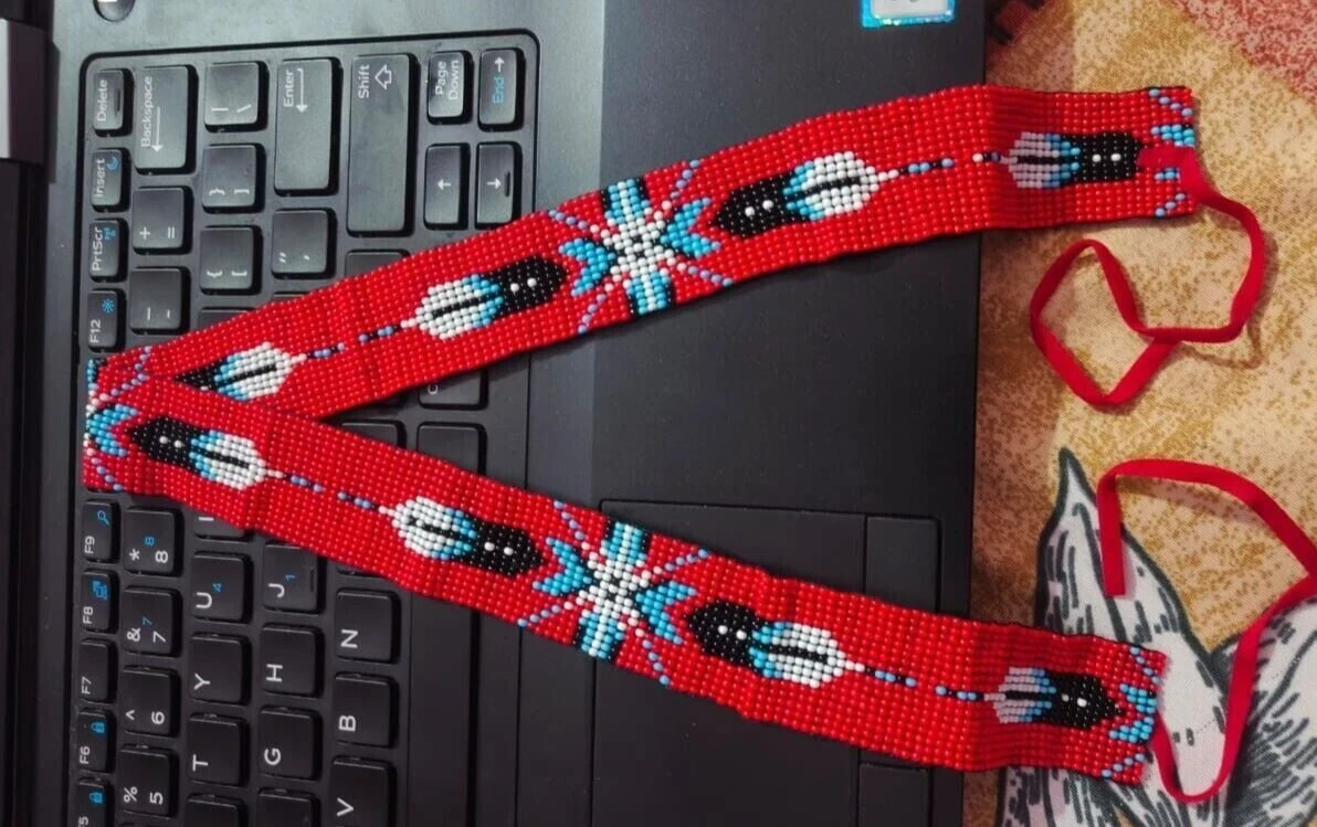 NATIVE STYLE HANDMADE BEADED RED SEED BEADED COWBOY HATBAND BELT
