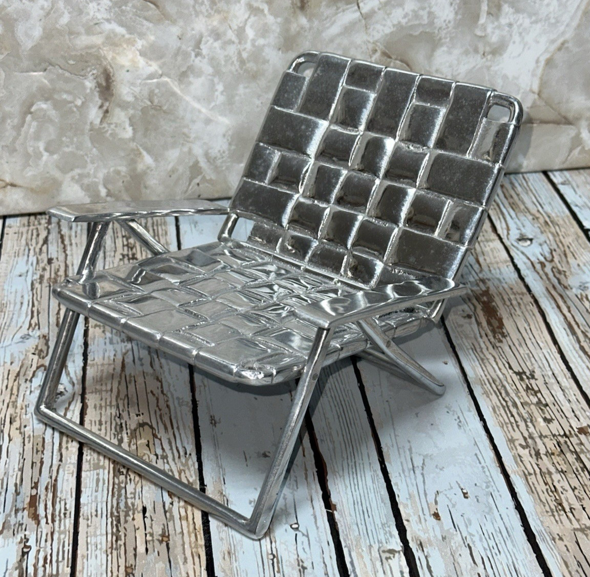 Whimsical Mariposa 7" Beach Chair Cocktail Napkin Holder Silver Tone Aluminum