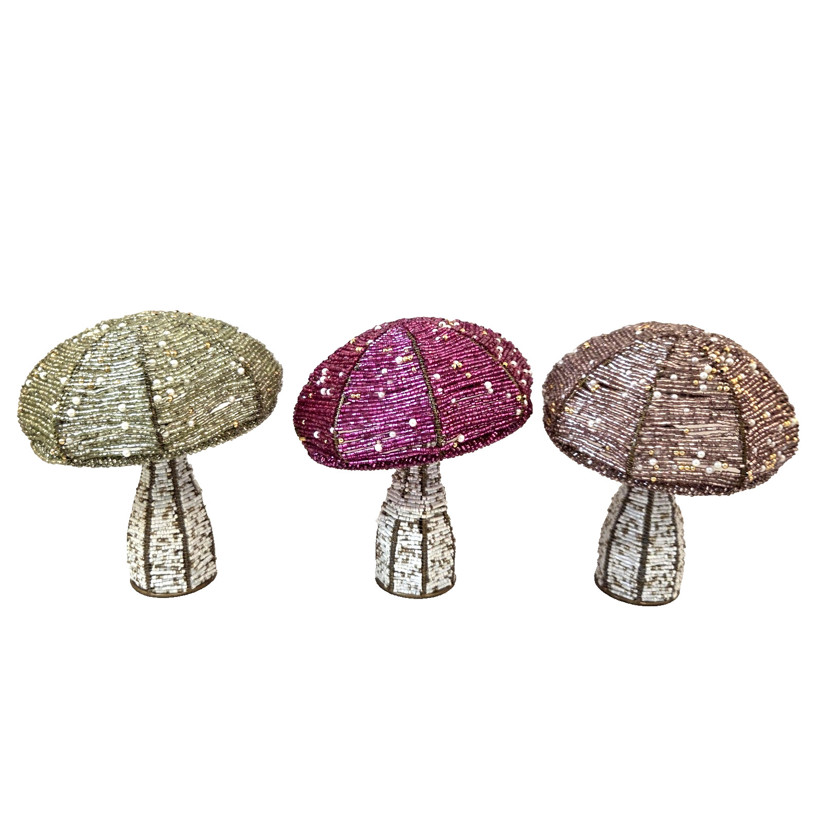3-PC Beautiful Beaded Mushroom Set Whimsical Cottagecore Fairy Boho Home Decor