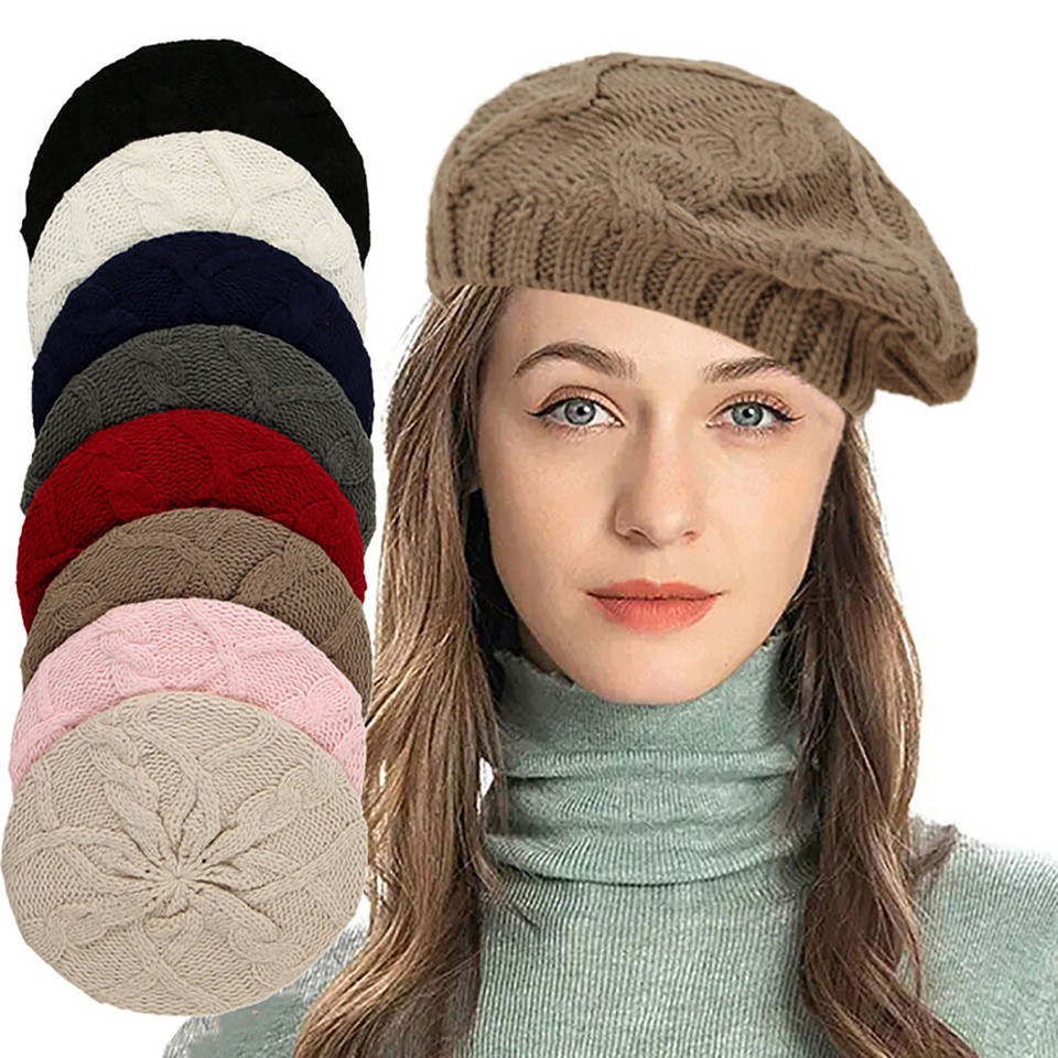 Women Knitted Beret Classic French Style Beret Hat Classic Warm Beanie Cap Warm▱