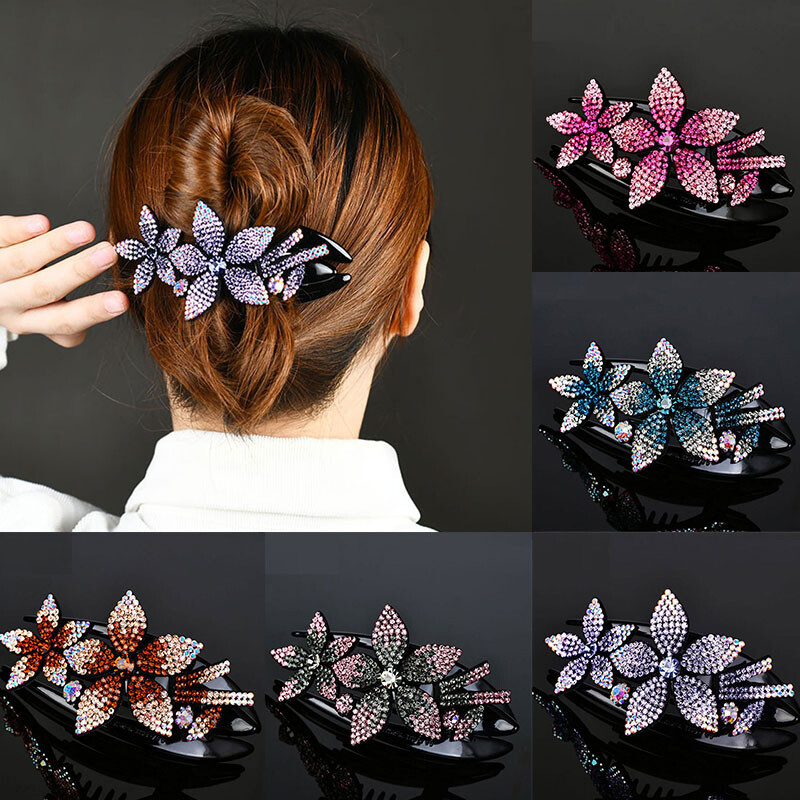 Rhinestone Flower Hair Clip Women Crystal Beads Hair Claws Hairpins Barrette US▱