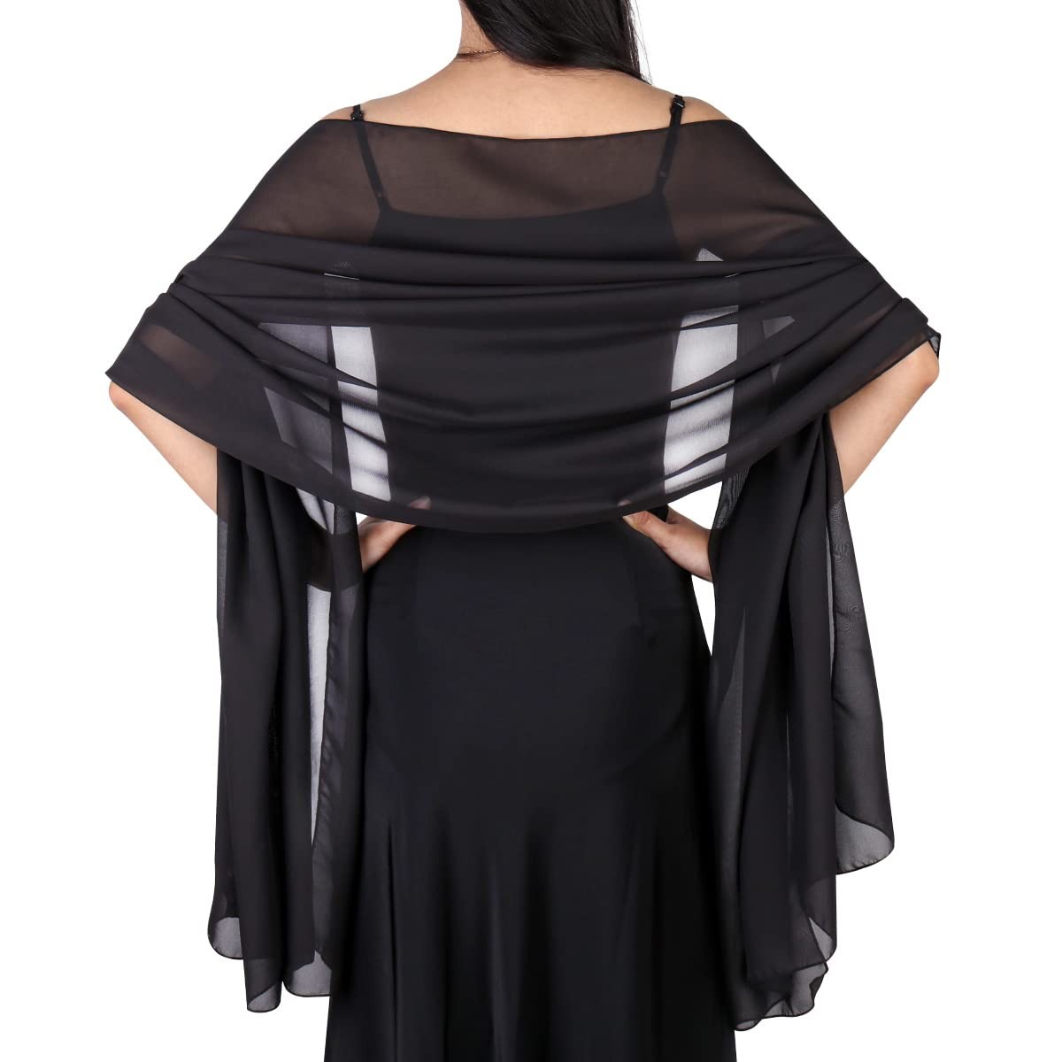 Ladiery Black Shawl Wraps for Women Evening Dresses, Chiffon Elegant Soft She...
