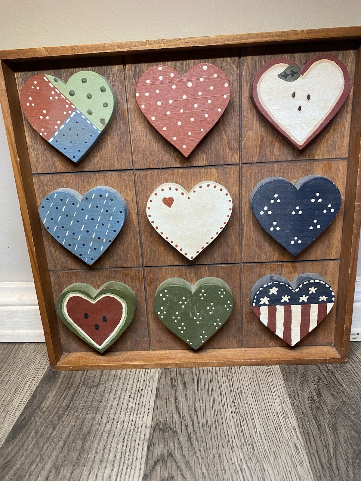 Vintage Heart Cut-Out Wooden Wall Art Display Country Cottage Core