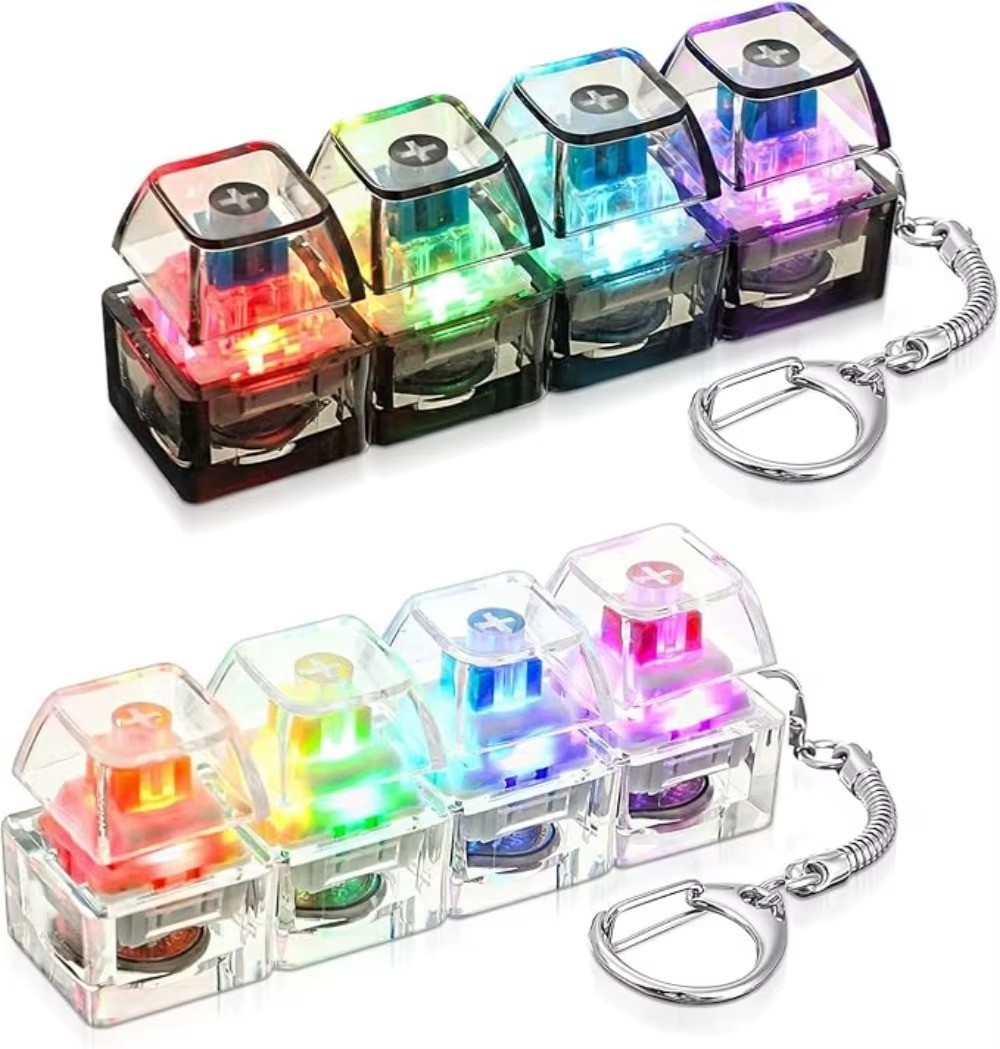 Light Up Keyboard Keychain Click Button Stress Relief LED Fidget Toy Keyring
