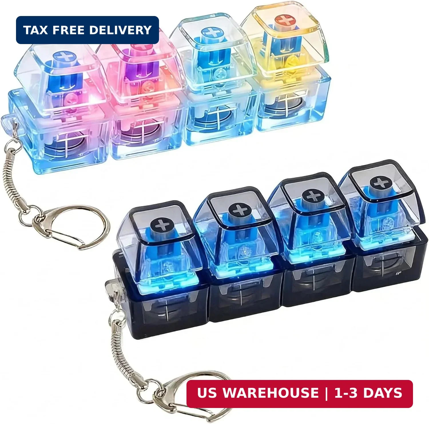 4-Key Keyboard Clicker Fidget Gadget with LED Lights, Stress Relief Tool for Off