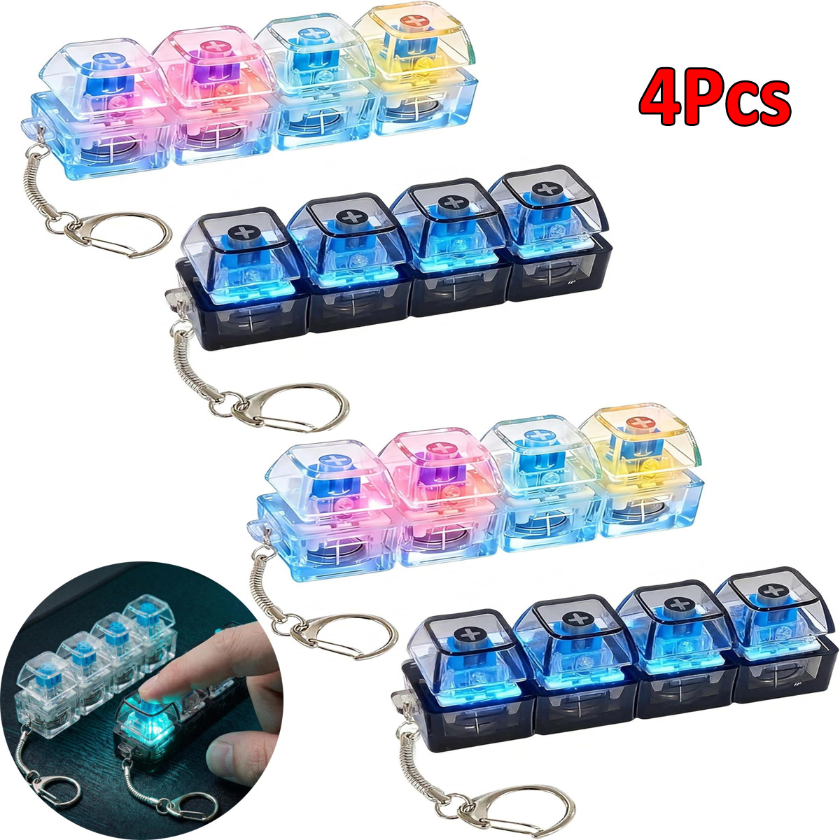 4Pcs 4-Key Keyboard Clicker Fidget Gadget with LED Lights Stress Relief Tool Toy