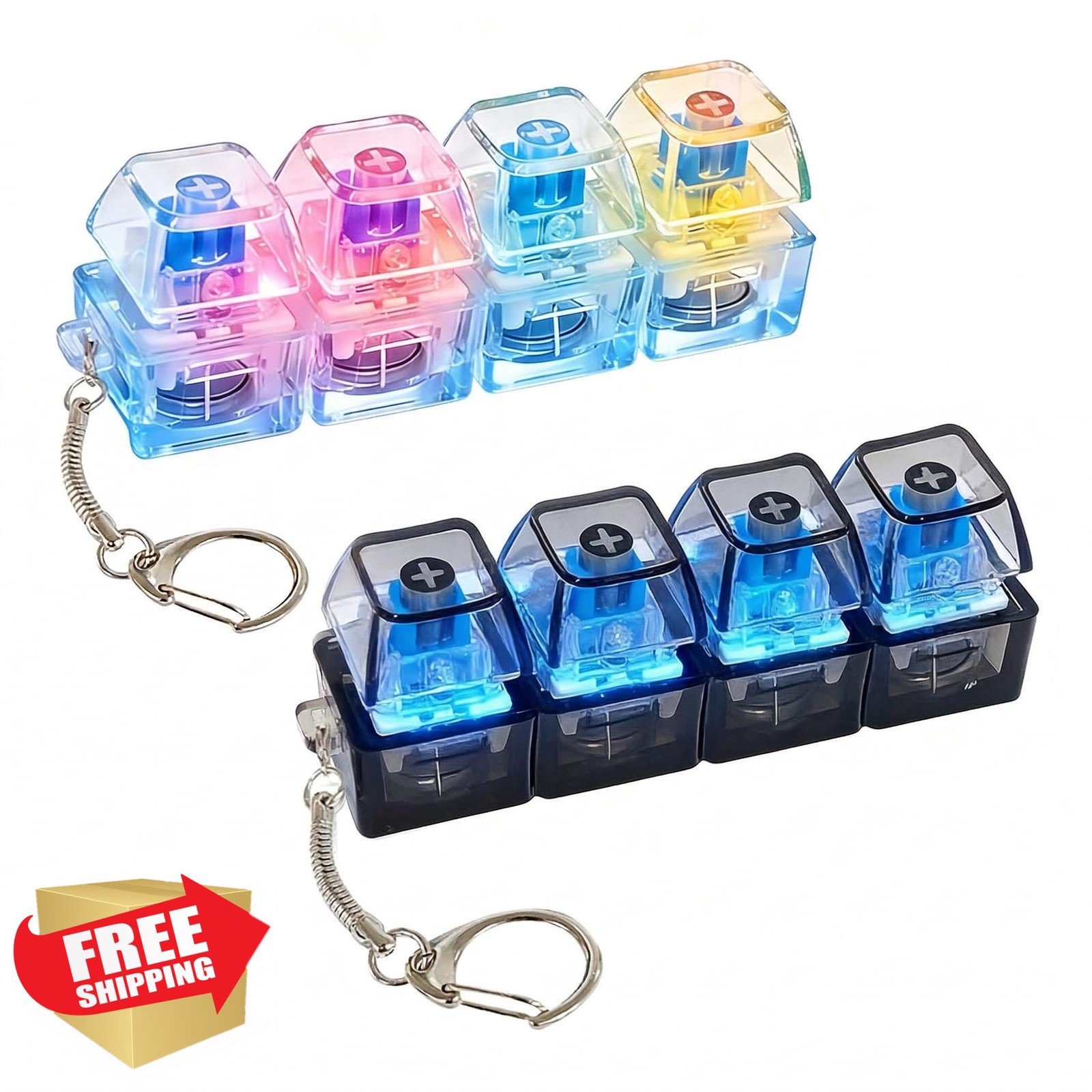 4-Key Keyboard Clicker Fidget Gadget LED Stress Relief Keychain Black/White