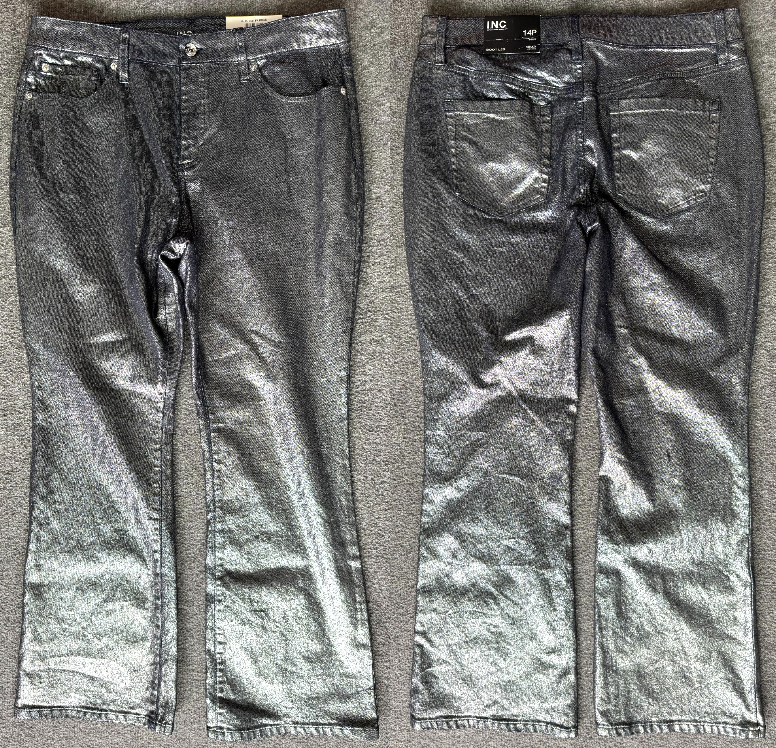 NWT INC International Concepts Silver Coated Boot Leg Jeans 14P 100195490PT