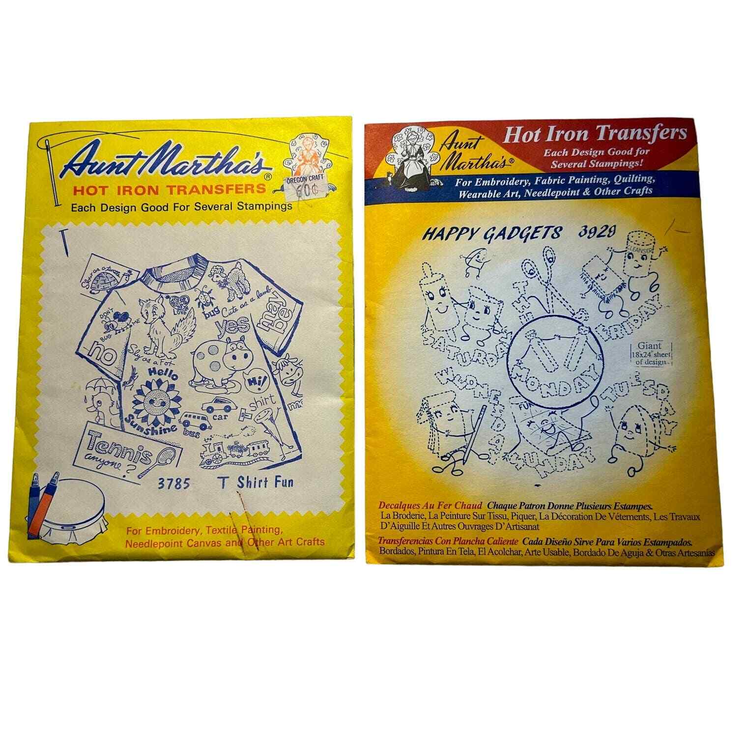 Aunt Marthas Hot Iron Transfers #3929 Happy Gadgets/#3785 T Shirt Fun NOS