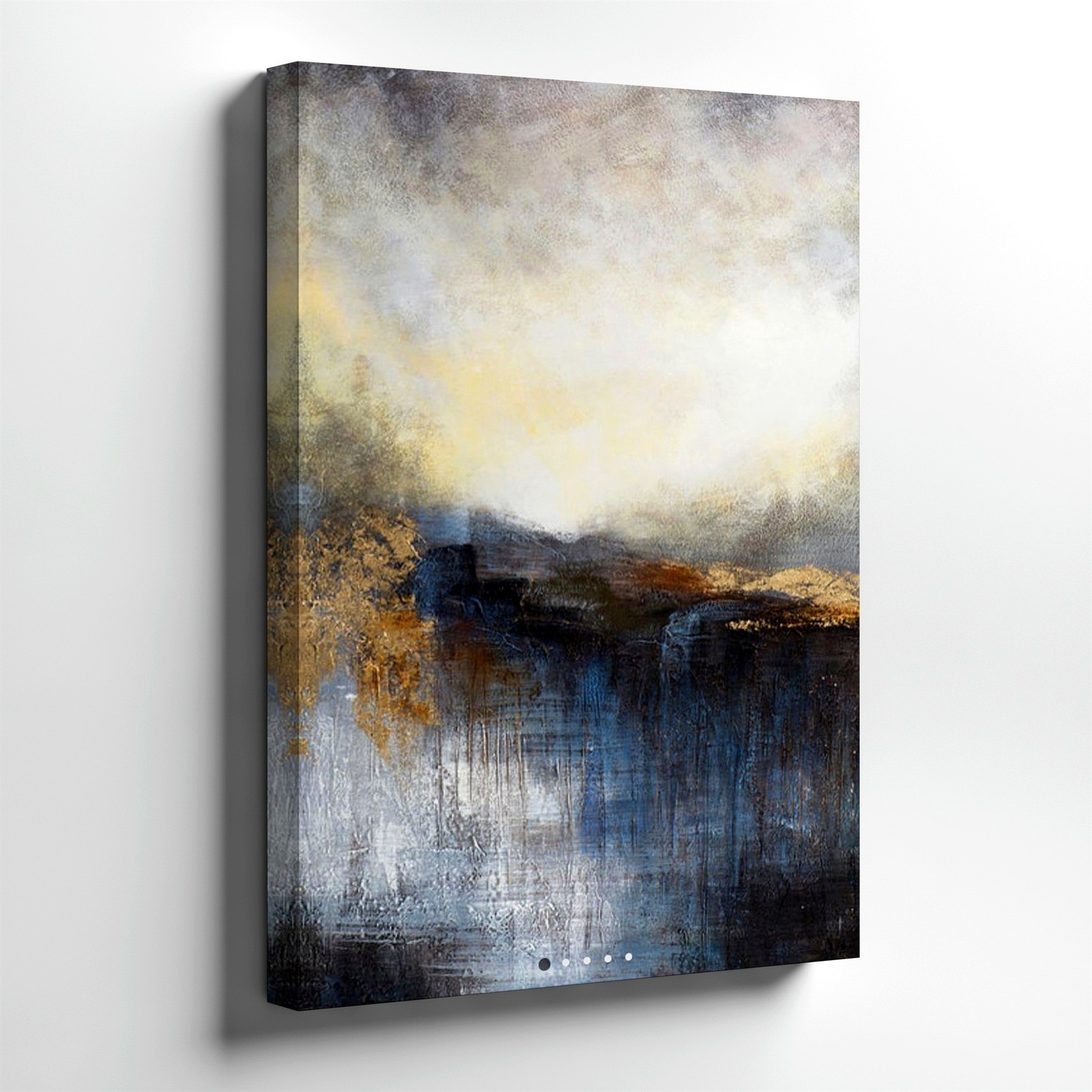 Wall Art Abstract Landscape Painting Blue Gold Gray Textured Modern Home Decor