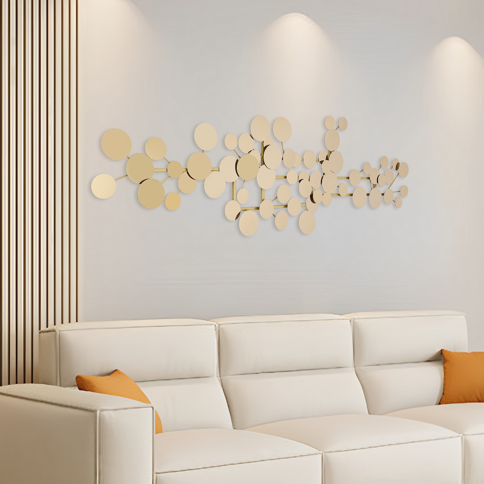Large Gold Metal Wall Art Decor 59x19 inch, Modern Geometric Circle Wall