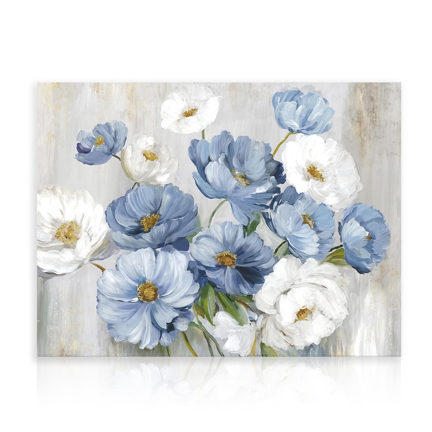 Dazzlewall Blue White Floral Wall Art, Modern Flower Canvas Wall Decor Painti...