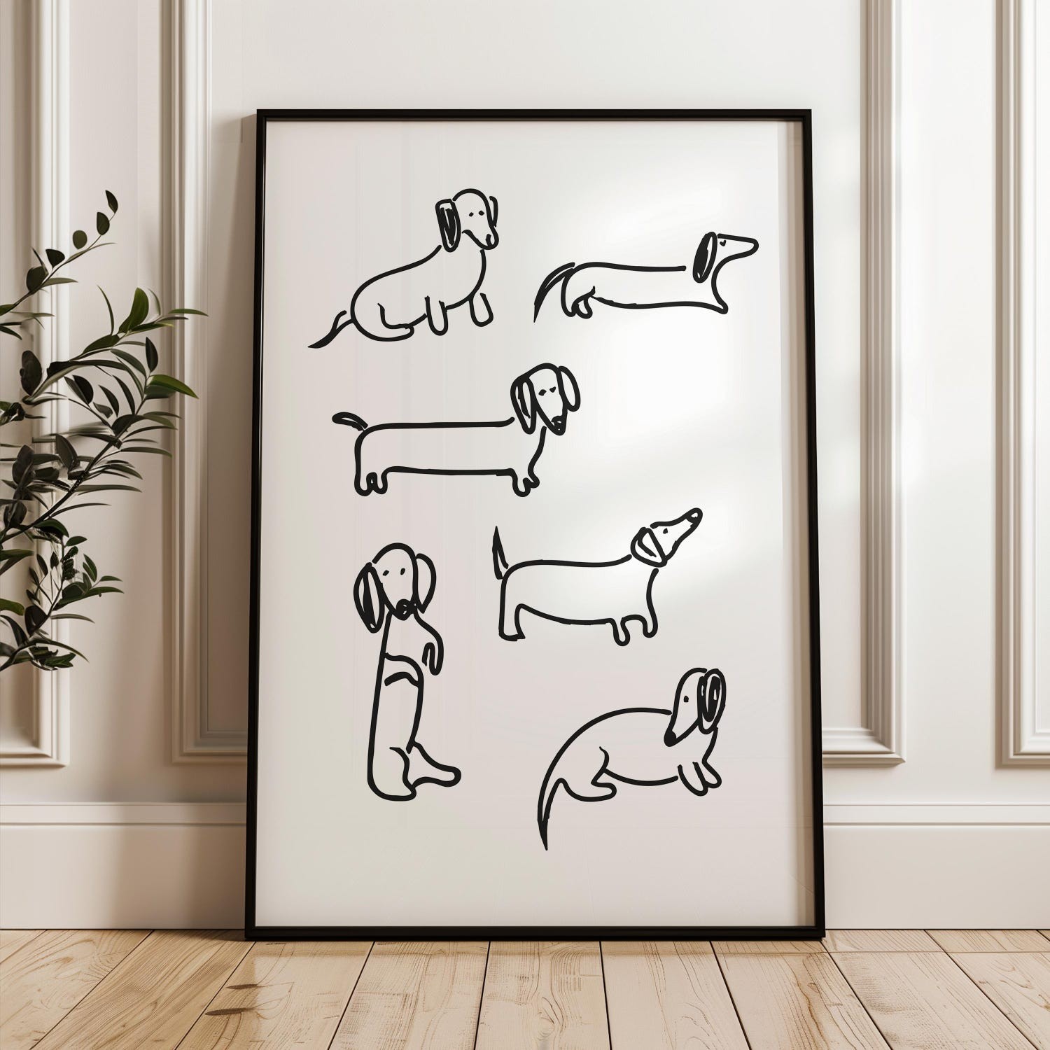 Minimalist Dachshund Poster, Black & White Modern Dog Line Art Wall Decor
