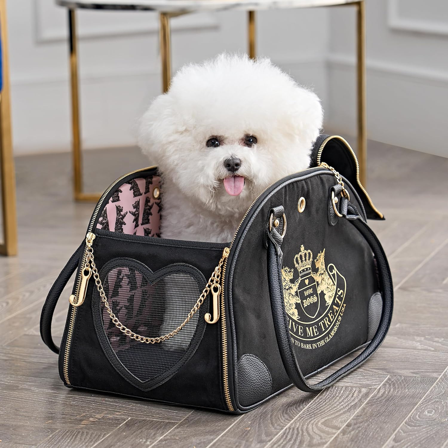 Juicy Couture Give Me Treats Pet Carrier - Stylish Black Travel Bag for Small Do