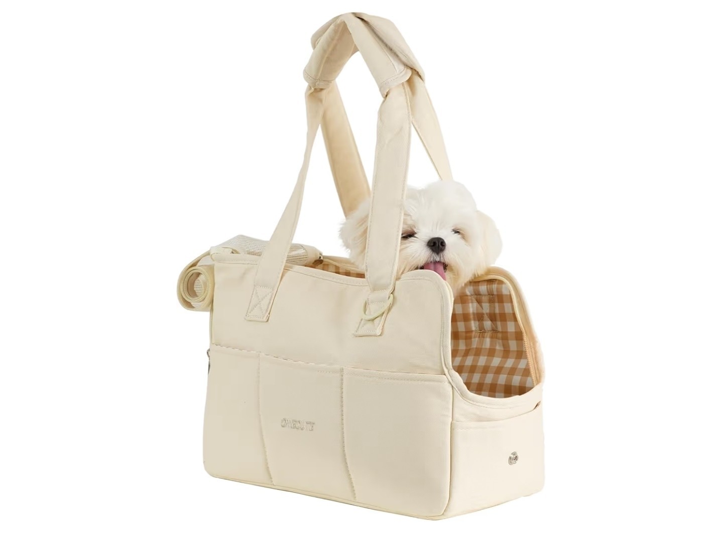 ONECUTE Stylish Pet Carrier Bag, Shoulder Bag with Pockets, Beige Handbag Small