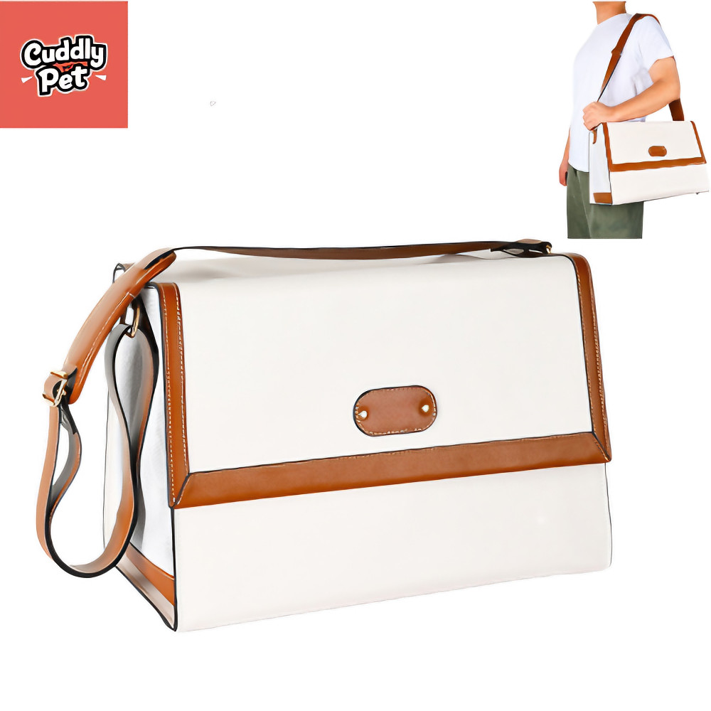 Stylish Leather Pet Carrier Bag, Oversized & Breathable, Soft Padded Strap