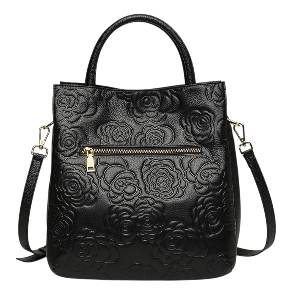 Flower Embossed Handbag LEATHER Luxury Tote Bag, Large Capacity Satchel Purse