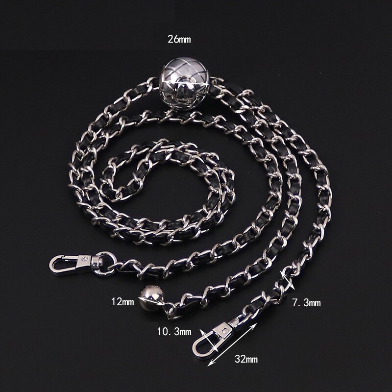 Luxury 120cm Leather Black Silver Replacement For Chanel Purse Chain Bag Straps 