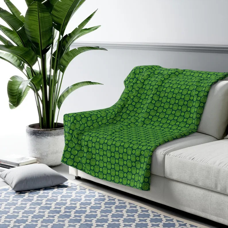 Lily Pad Inspired Sherpa Blanket Warm Soft Throw Cozy Home Gift