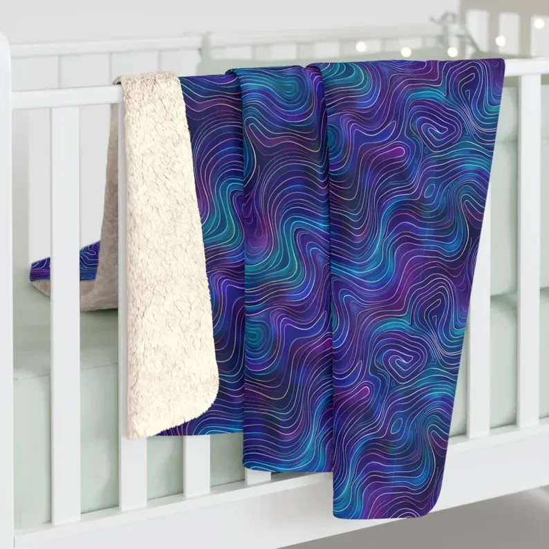 Blue Purple Swirl Sherpa Blanket Abstract Cozy Home Decor