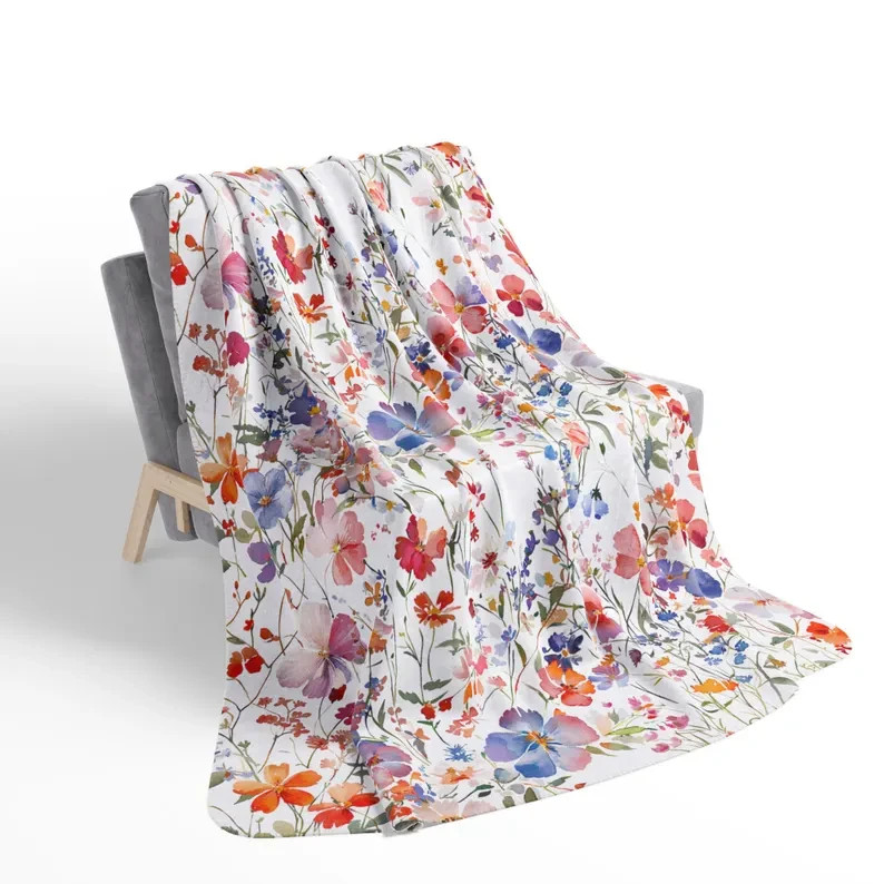 Floral Fleece Sherpa Blanket Cozy Home Decor