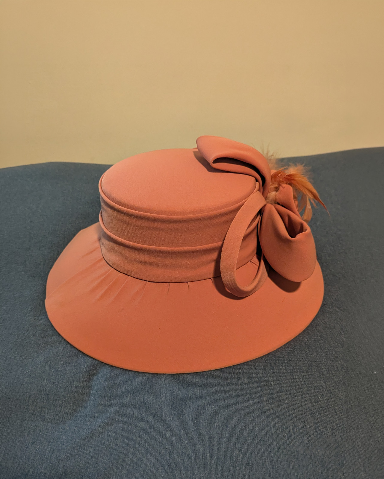 Vintage Elegant Wide Brim Dress Hat Pink Derby Church Tea Party Hat w/ Box