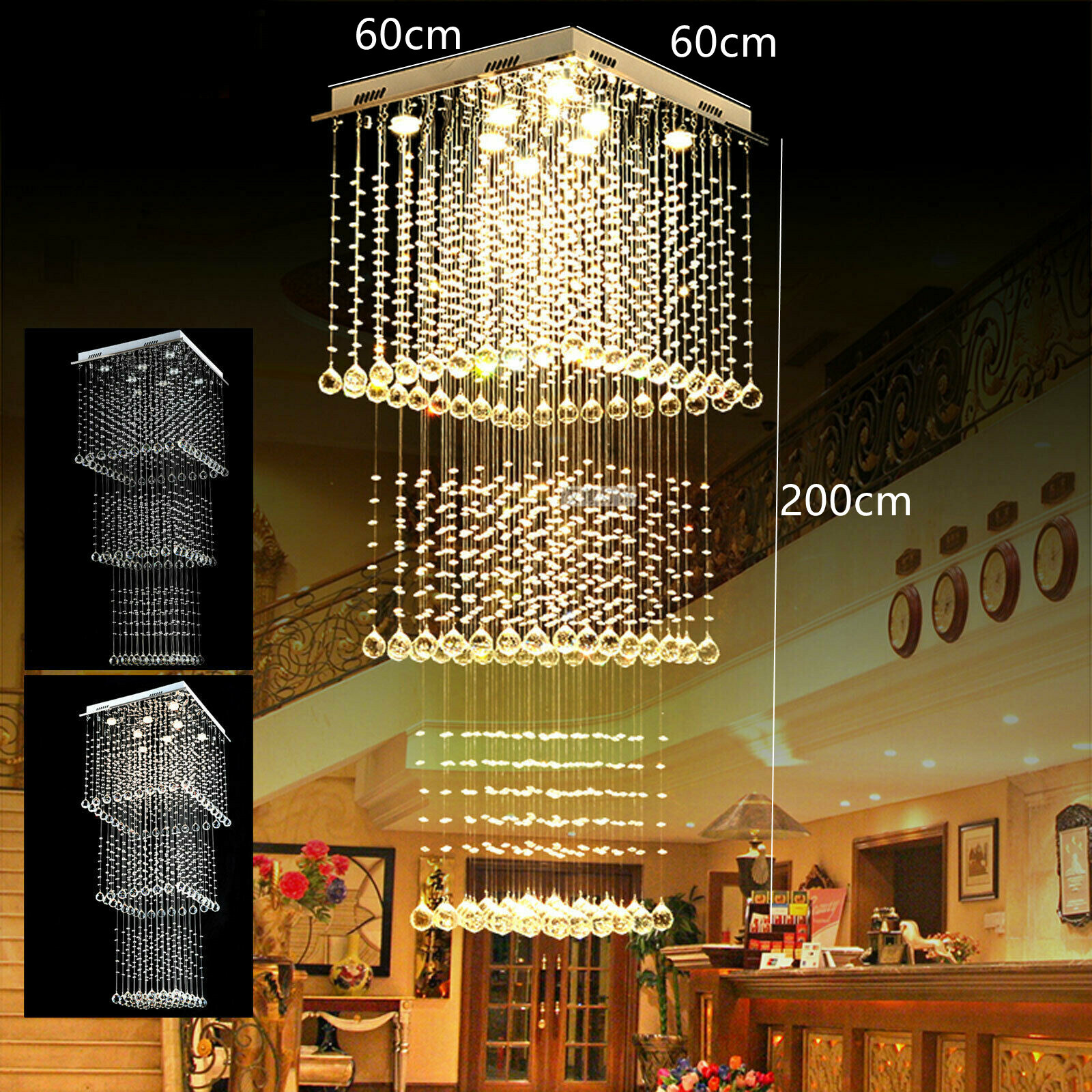 K9 Luxury Crystal Pendant Lamp Ceiling Lighting Chandelier Raindrop Lobby