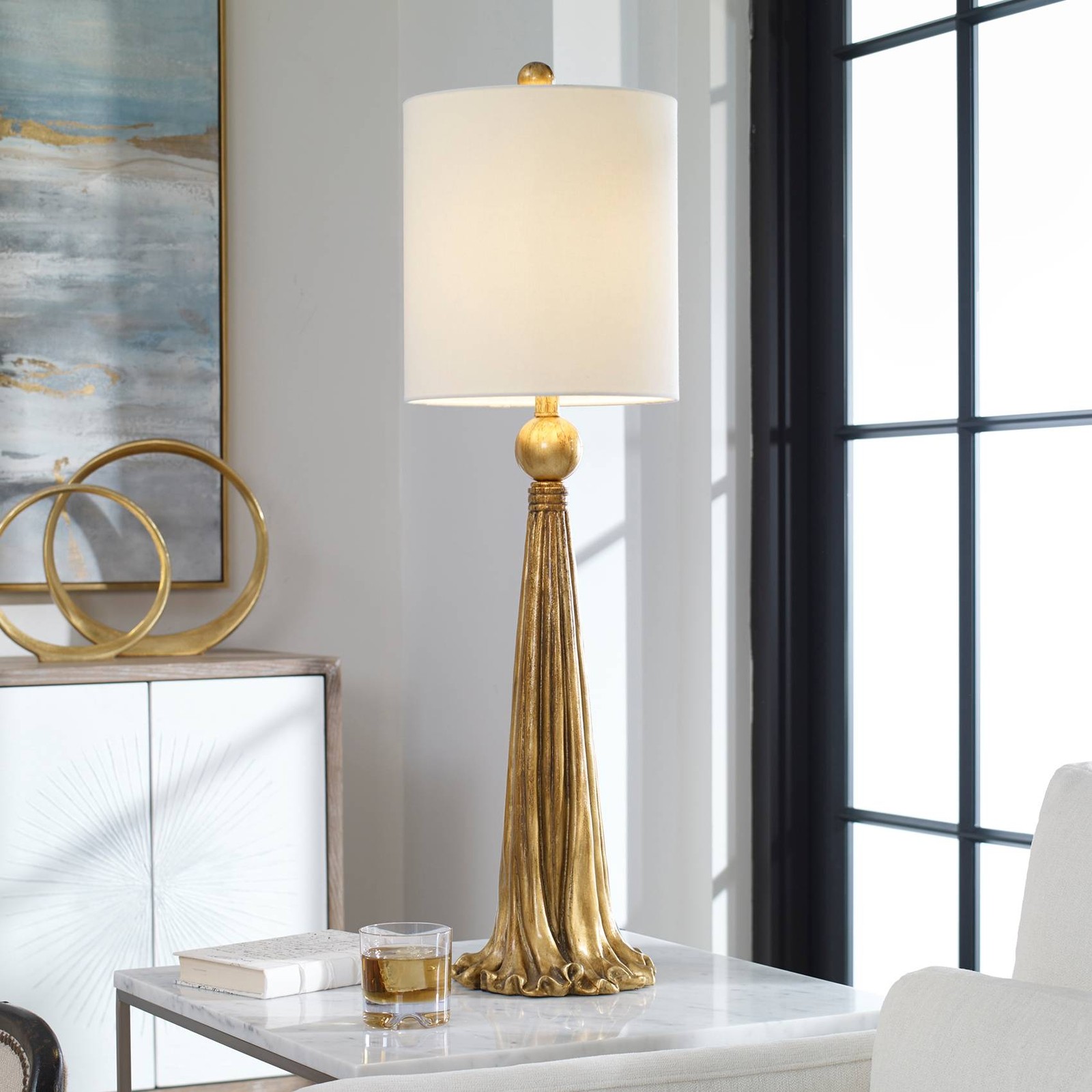 Luxury Buffet Table Lamp 37" Tall Metallic Gold White Shade for Living Room Home
