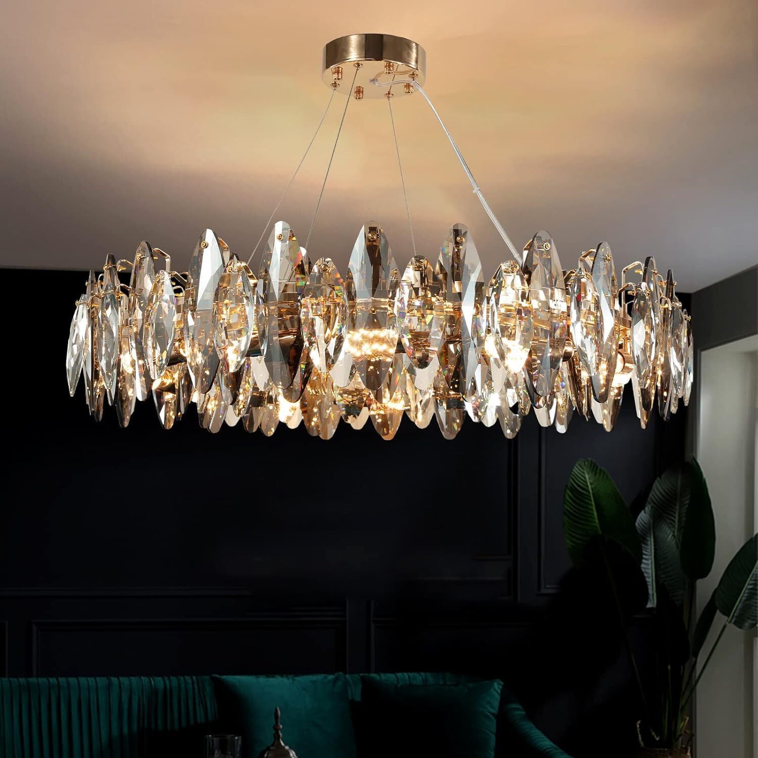 Modern Luxury K9 Crystal Ceiling Fixture Light Round Pendant Lamp Chandelier