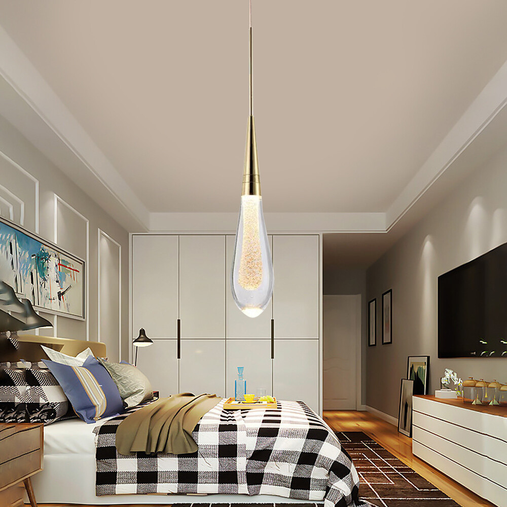 Led Water Drop Pendant Lamp Luxury Crystal Glass Indoor Ceiling Hanging Lights